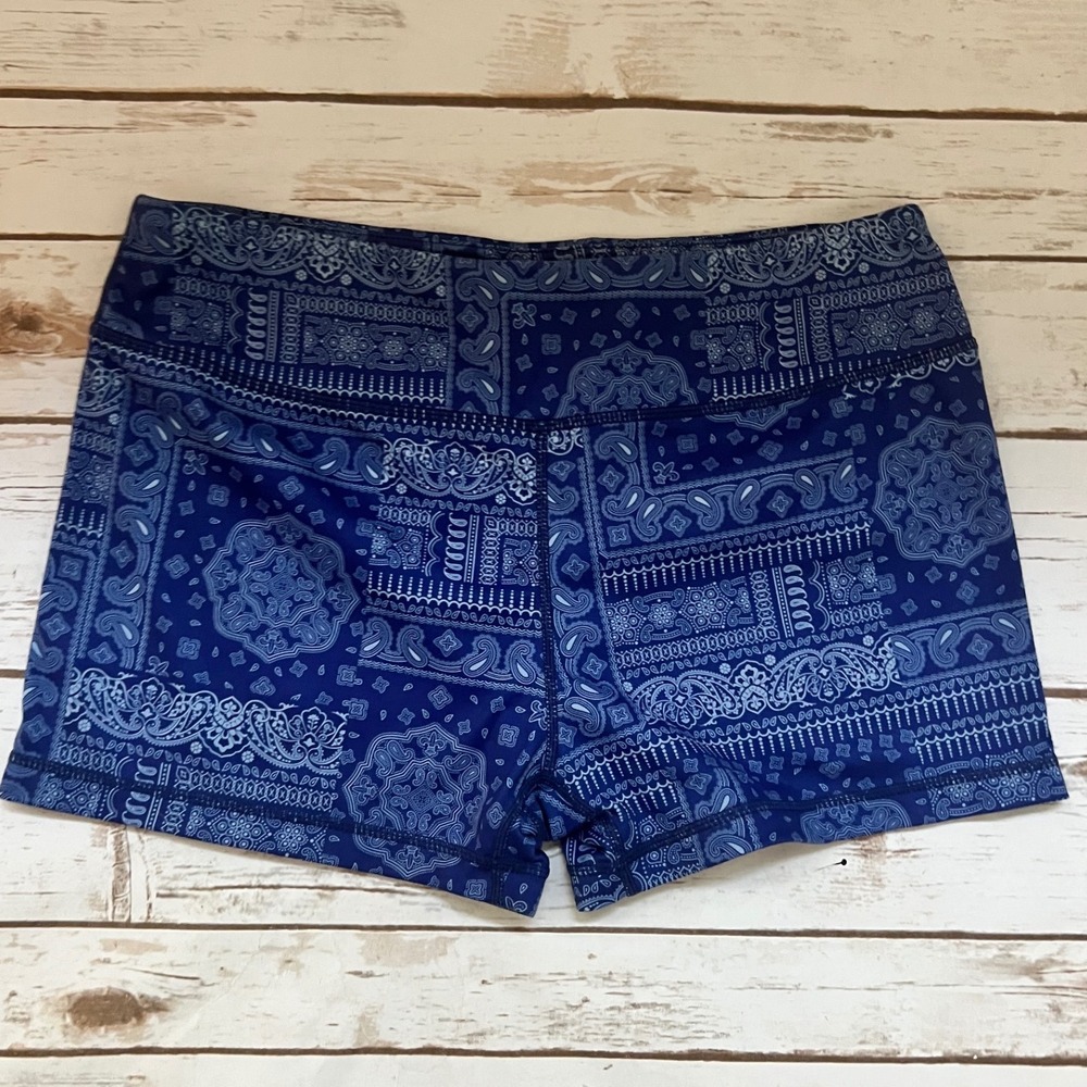 IAB MFG Athletic Shorts Blue Bandana Paisley Compression Booty Shorts XL